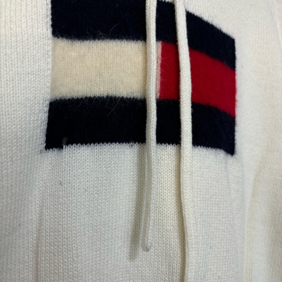 TOMMY JEANS Knit Hoodie Sweater Cream Red White Blue Vintage Retro Size Medium - Picture 8 of 14